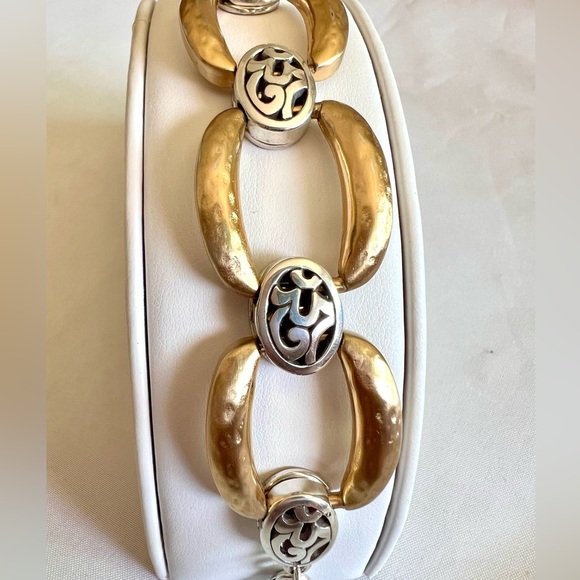 Brighton Sensation Chunky Two Tone Link Bracelet Hammered Gold & Silver Plated - Picture 5 of 9